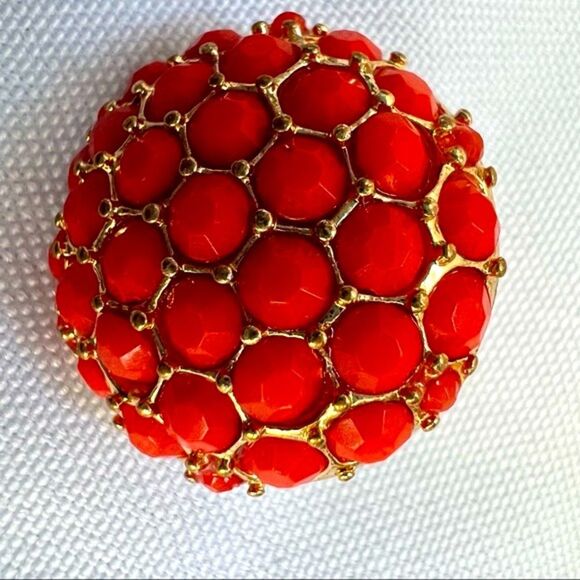 Vintage Pierced Gold Tone With Coral Rhinestones Pierced Y2k Earrings - Picture 4 of 8